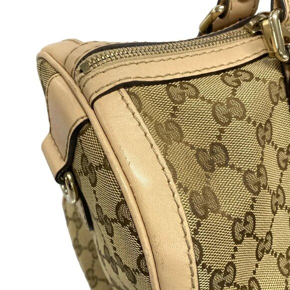 Auth GUCCI GG 247205 Dark Brown Beige Jacquard Leather Handbag - Picture 5 of 16